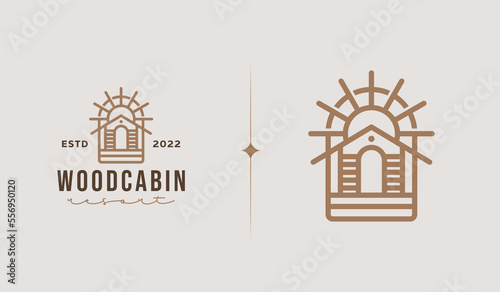 Rustic Retro Vintage Wooden Barn Farm Village Resort logo Illustration. Universal creative premium symbol. Vector sign icon logo template. Vector illustration