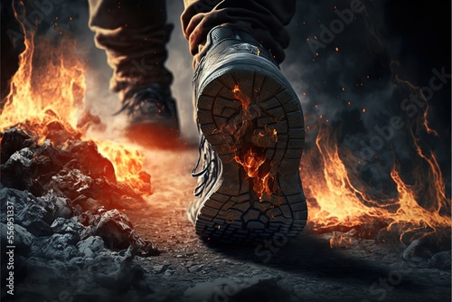 Steps In Fire Fearless Fire Walking Burning Fire And Person Walking On It Generative AI
