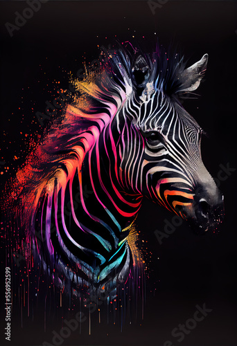 Voka art  Art painting  bright multi-colored zebra in the style of pop art. Generative AI