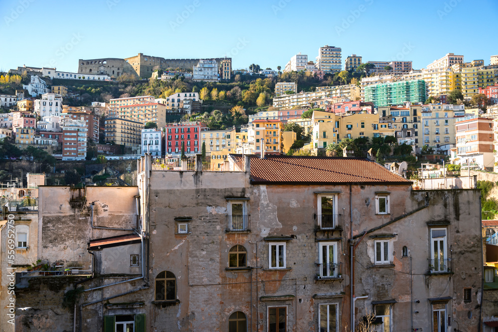 View of the Vomero hill and St. Elmo Castle from the Montesanto district of Naples.
