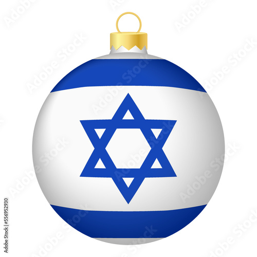 Christmas tree ball with Israel flag. Icon for Christmas holiday
