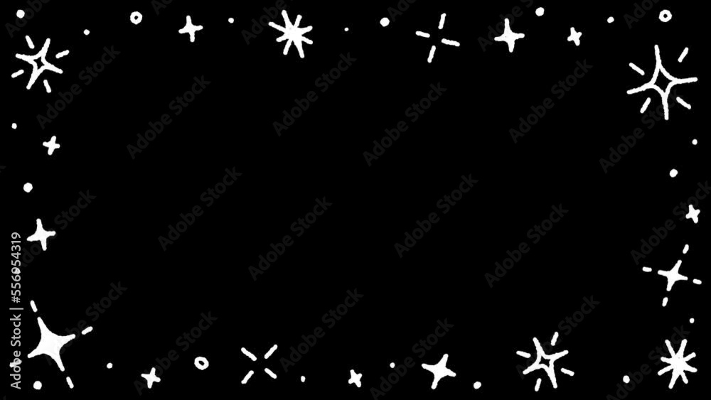4K HD Doodle Cute Shining Star Sparkle Dot Confetti Rectangle Frame Border Hand Drawn Drawing Cartoon Dancing Line Stop Motion Minimal Loop Animation Motion Graphic Color Black Green Screen Background