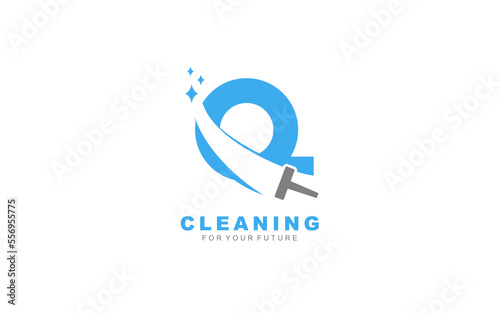 Q logo cleaning services for branding company. Housework template vector illustration for your brand.