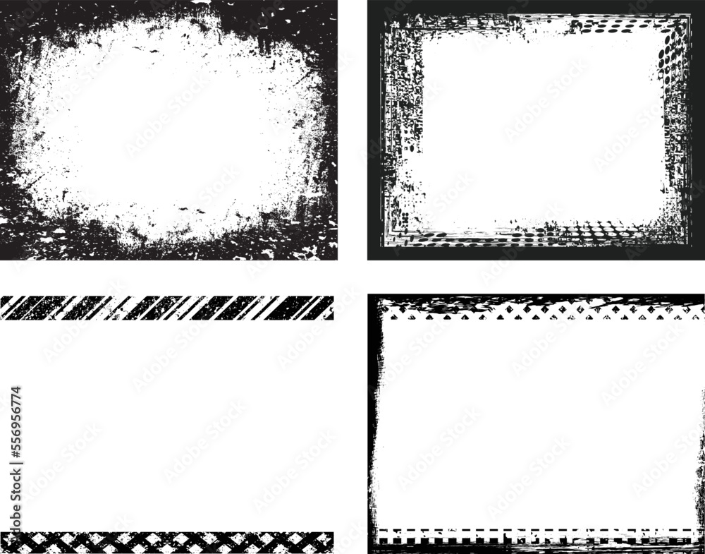 Set of Grunge Black and White Frames . textured rectangles for image Set of Grunge Black and White Frames . textured rectangles for image