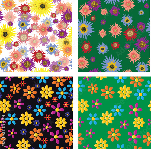 Seamless Pattern with Flowers. Colorful background. Vector illustration. Floral repeating texture.