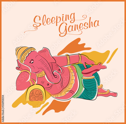 Sleeping Ganesha, Ganesha vector illustration, colour full Ganesha drawing, festival Ganapathi.