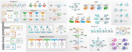 Big collection of business infographic design template with options, steps or processes. Can be used for workflow layout, diagram, number options, web design 