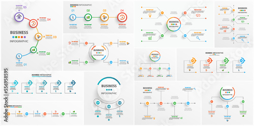 Big collection of business infographic  design template with options, steps or processes. Can be used for workflow layout, diagram, number options, web design  