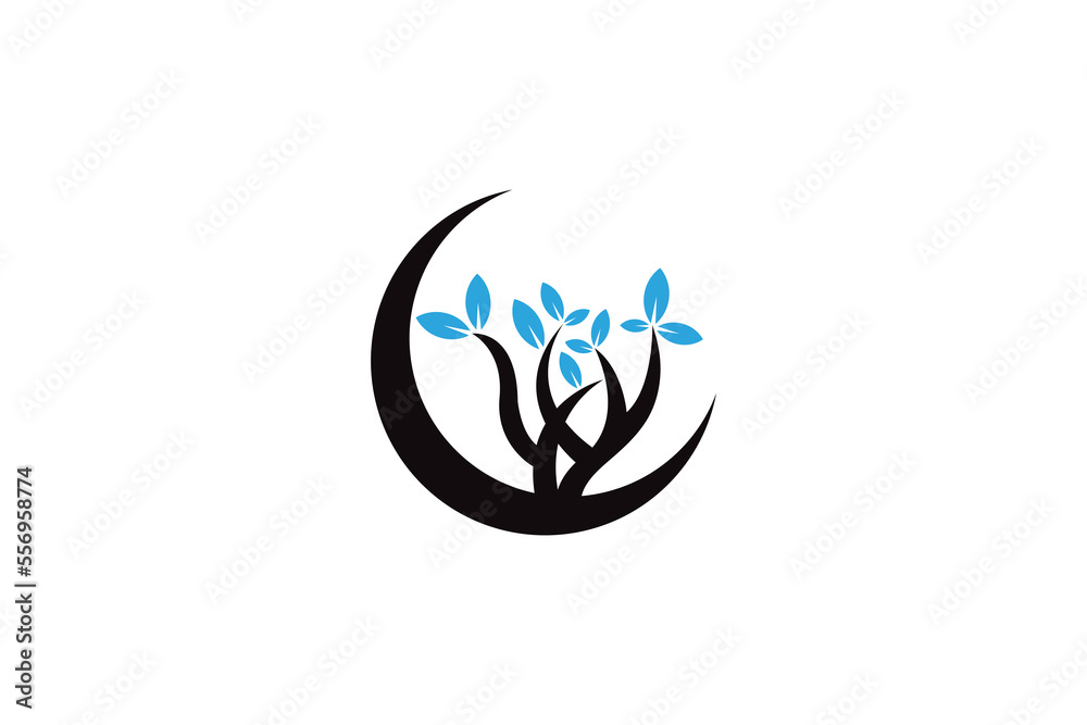 Minimal Awesome Trendy Professional Moon Leaf Logo Design Template On Black Background