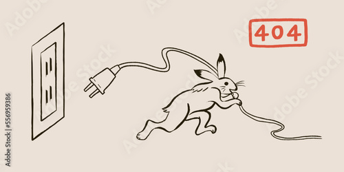 Happily unplugged and running Choju-giga page 404 with a rabbit in the style of Choju-giga