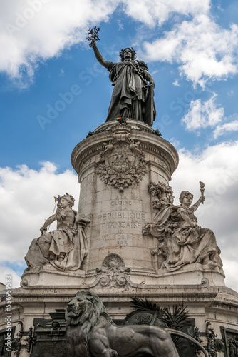 Statue dedicated to the French Revolution, located on the Plas de la Republique, in Paris, France