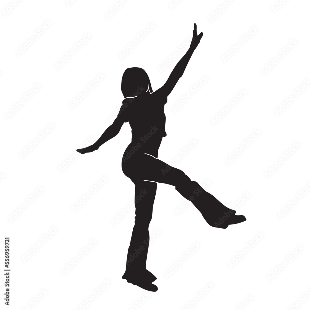 Silhouette of a woman performing modern dance. Illustration of a female dancer action pose.