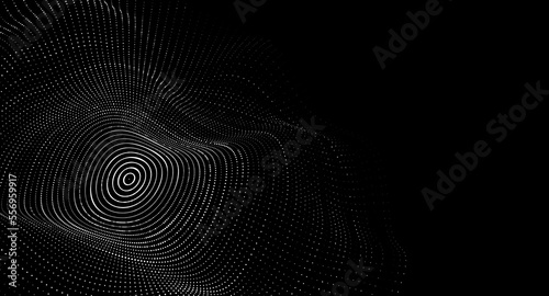 Abstract technology black circle wave. Flow of particles. Big data transfer visualization. Vector illustration.