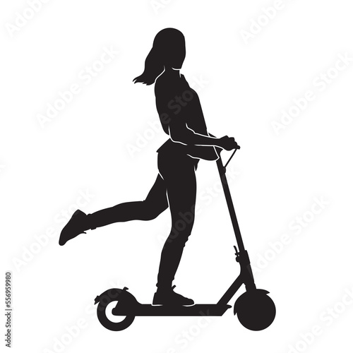 People rides on an kick scooter black silhouette vector image.