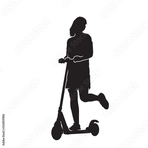 People rides on an kick scooter black silhouette vector image.