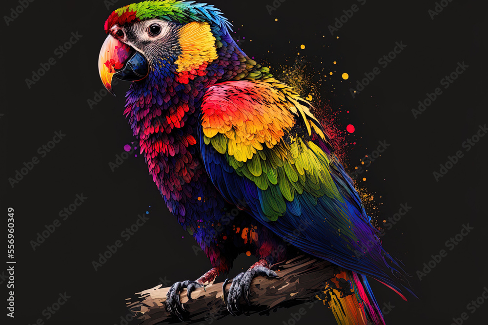 Obraz premium Abstract multicolored parrot illustration. Generative AI