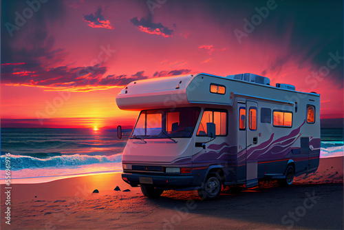 Foto Motorhome bus on the beach