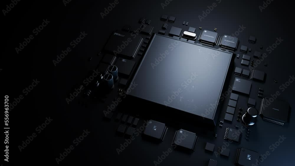 CPU on printed with effect. semiconductor technology concept
