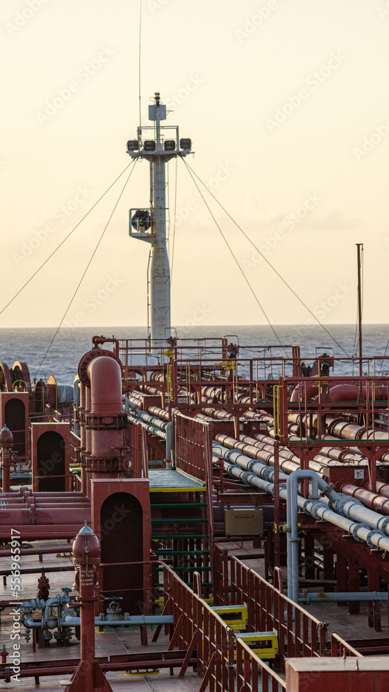 Naklejka premium Pipe line with crane on main deck oil tanker
