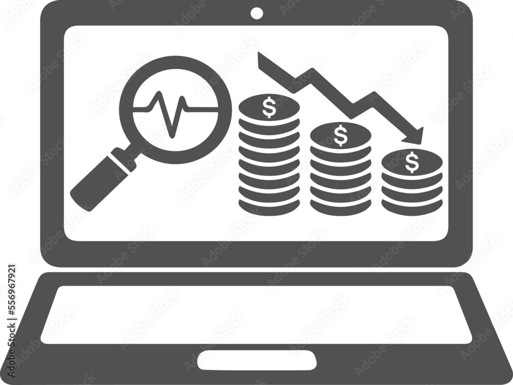 Market diagnostics icon, market analysis icon black vector