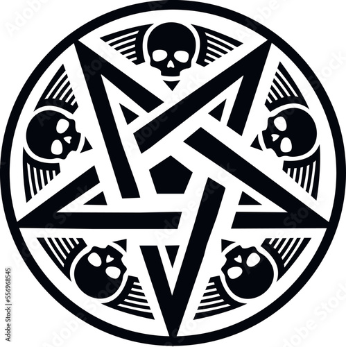 occultic sign with pentagram skull, grunge vintage design t shirts