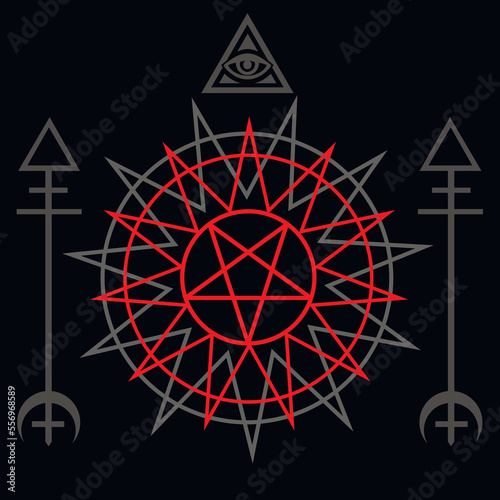 occultic sign with pentagram skull, grunge vintage design t shirts