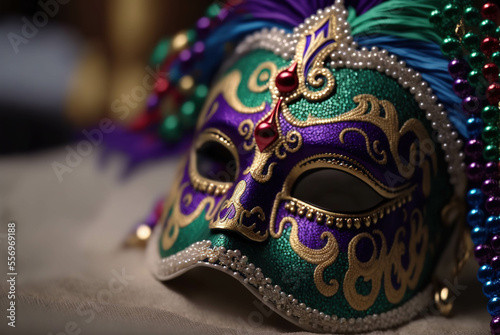 mardi gras ornate mask, , purple and teal