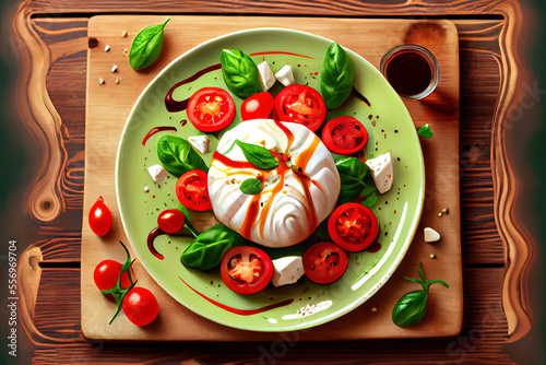 Salad with Tomatoes and Burrata cheese diet hot healthy food