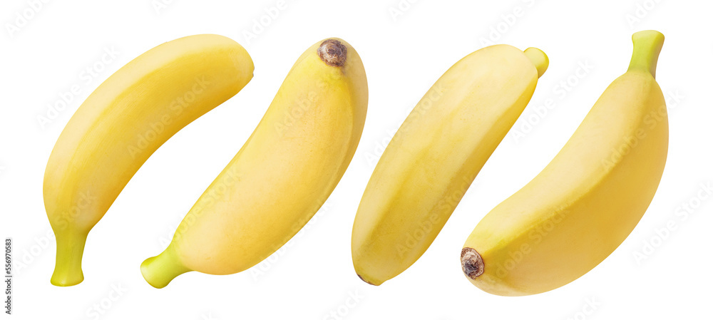 Set of baby bananas, isolated on white background