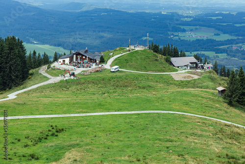 Cafe on top of the green mountain near the ski lift