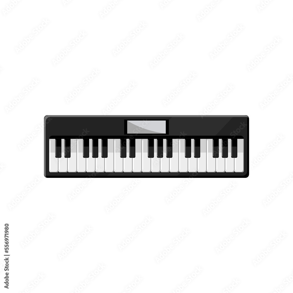 Modern electric synthesizer cartoon illustration. Colorful musical instrument isolated on white background. Music, hobby concept.