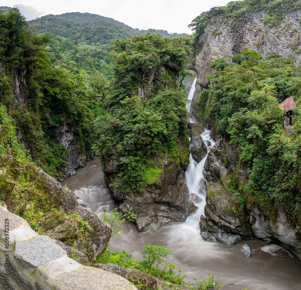 Incredible waterfalls in the middle of nature in the mountains of Ecuador