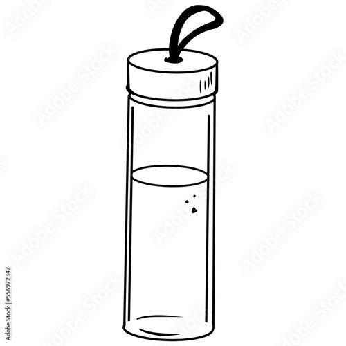 Vector illustration of water bottle for sport. Hand drawn doodle of container with liquid.