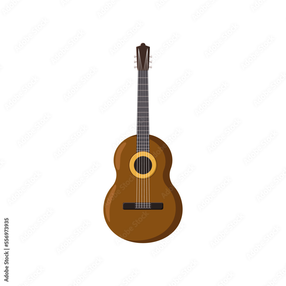 Acoustic guitar cartoon illustration. Colorful musical instrument isolated on white background. Music, hobby concept