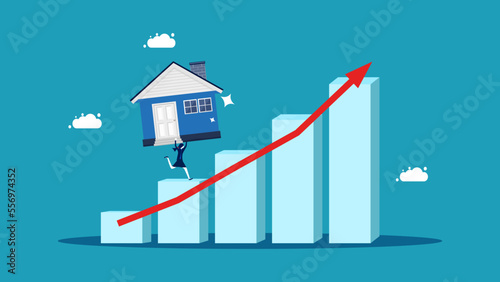 Property that grows. Businesswoman holding house on growth chart vector