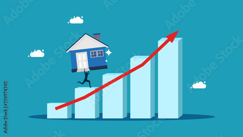 Property that grows. Businessman holding house on growth chart vector