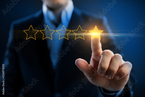 businessman puts a negative feedback online service or service concept