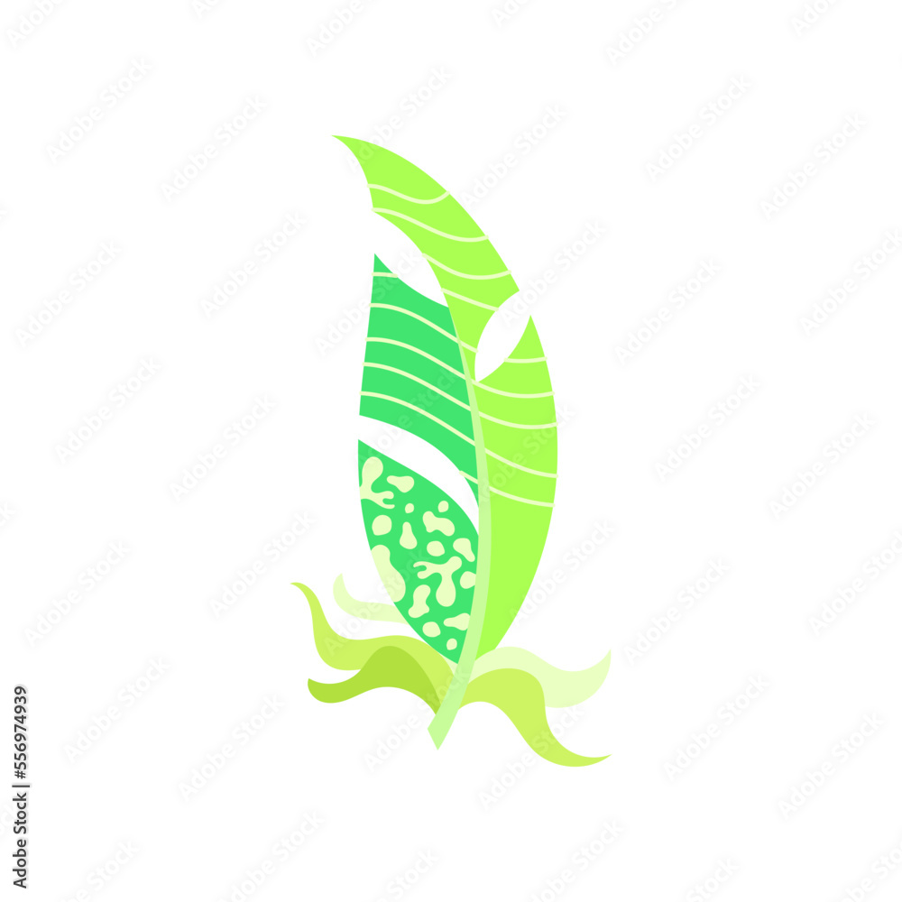 Exotic green bird feather cartoon illustration. Graphic bright quill with abstract pattern for web design isolated on white background. Plumage concept Exotic green bird feather cartoon illustration. Graphic bright quill with abstract pattern for web design isolated on white background. Plumage concept