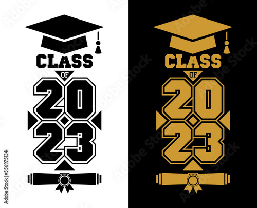 2023 class graduate header. The concept of decorate congratulation for school graduates. Design for t-shirt, flyer, invitation, greeting card. Vector