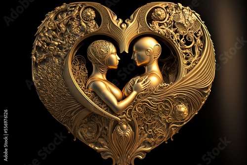 2 golden soulmates in a quantum entanglement with the divine concept. Generative AI, this image is not based on any original image, character or person.