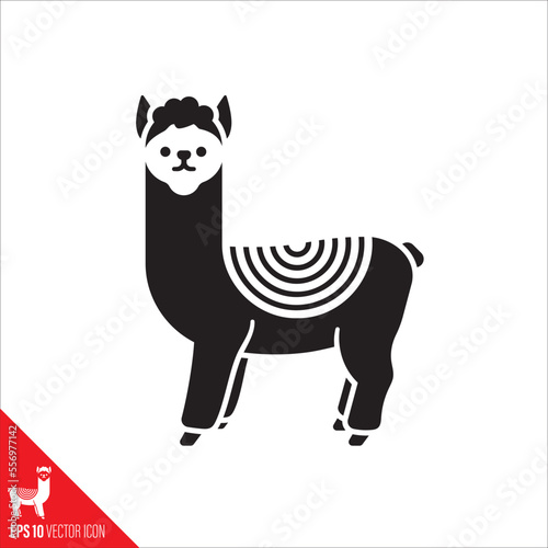 Alpaca with striped blanket vector glyph icon