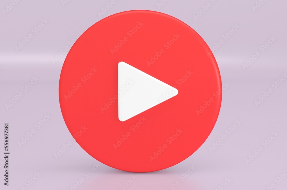 3D Red play button icon. 3D Rendering. 3D Red play button icon. 3D Rendering.