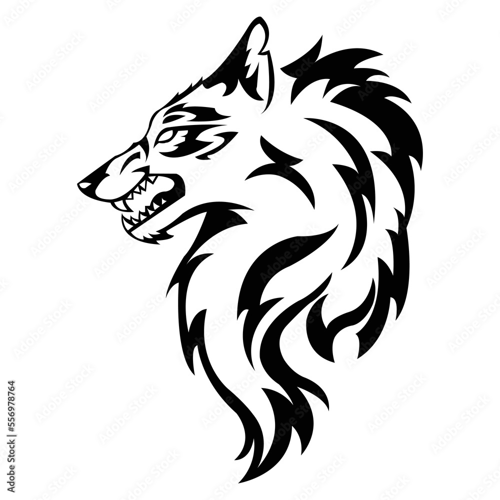 Vector abstract wolf, wolf head and feathers in ethnic style with patterns, coloring page for kids and adults Vector abstract wolf, wolf head and feathers in ethnic style with patterns, coloring page for kids and adults