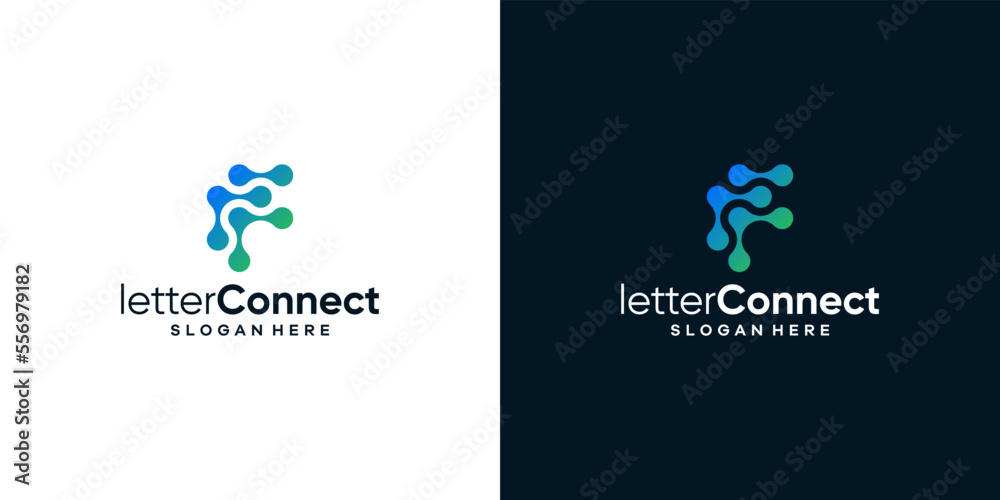 Initial letter F logo design template with  tech style and gradient color graphic design illustration. icons for business, internet and technology, symbol, creative.