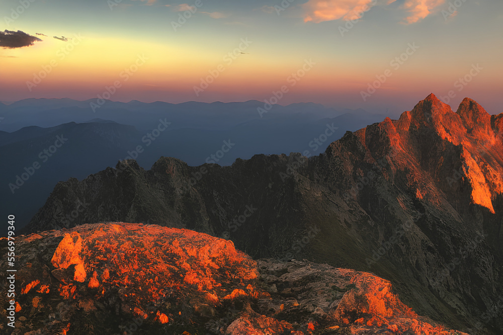 sunset in the mountains Generate AI