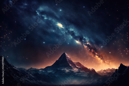 Background of the night sky with stars and mountains. Generative AI