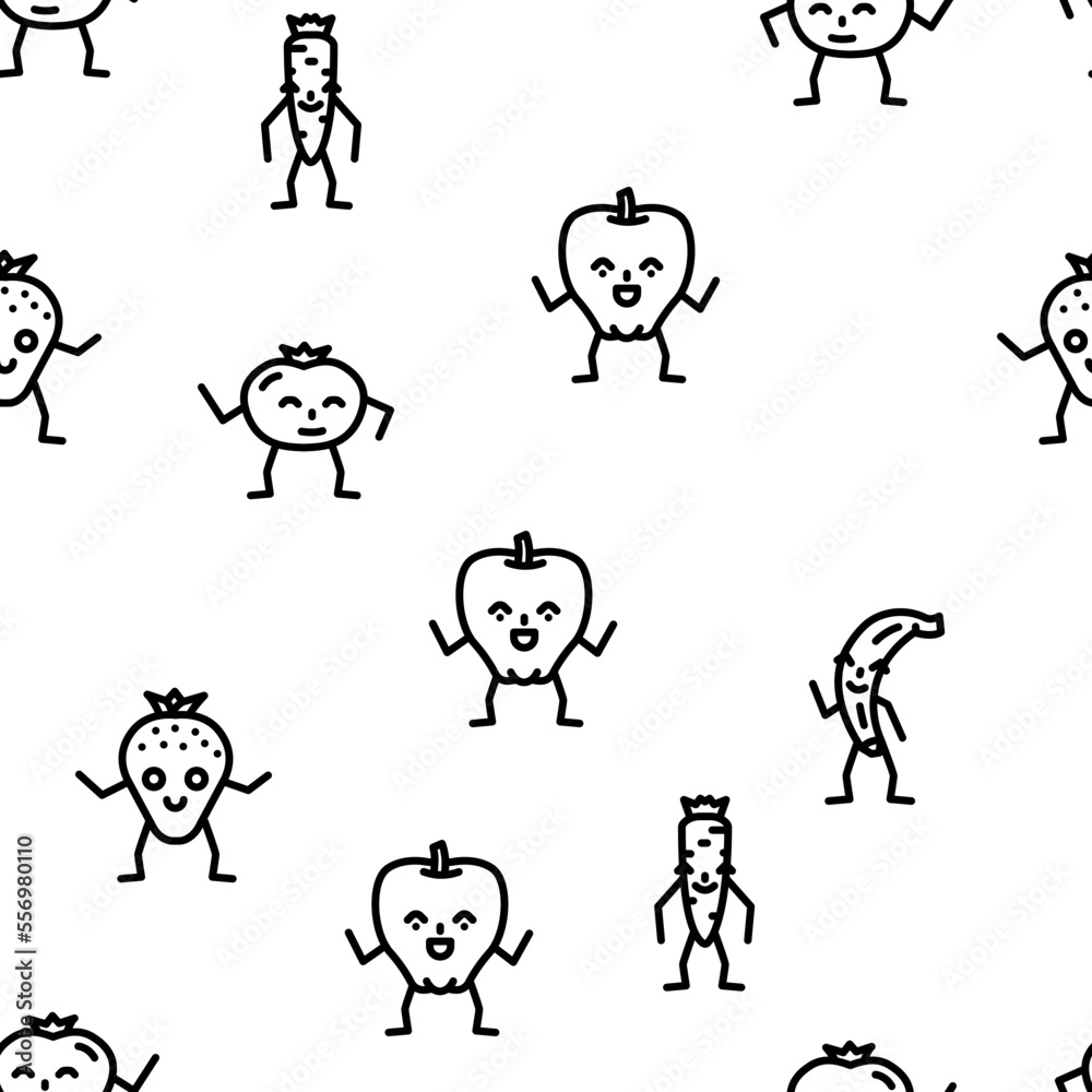fruit vegetable character food vector seamless pattern thin line illustration fruit vegetable character food vector seamless pattern thin line illustration