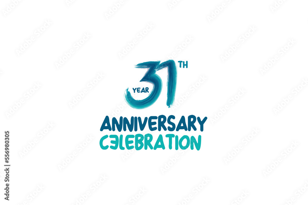 31th, 31 years, 31 year anniversary celebration fun style logotype. anniversary white logo with green blue color isolated on white background, vector design for celebrating event 31th, 31 years, 31 year anniversary celebration fun style logotype. anniversary white logo with green blue color isolated on white background, vector design for celebrating event