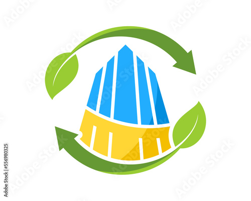 Leaf arrow with building inside