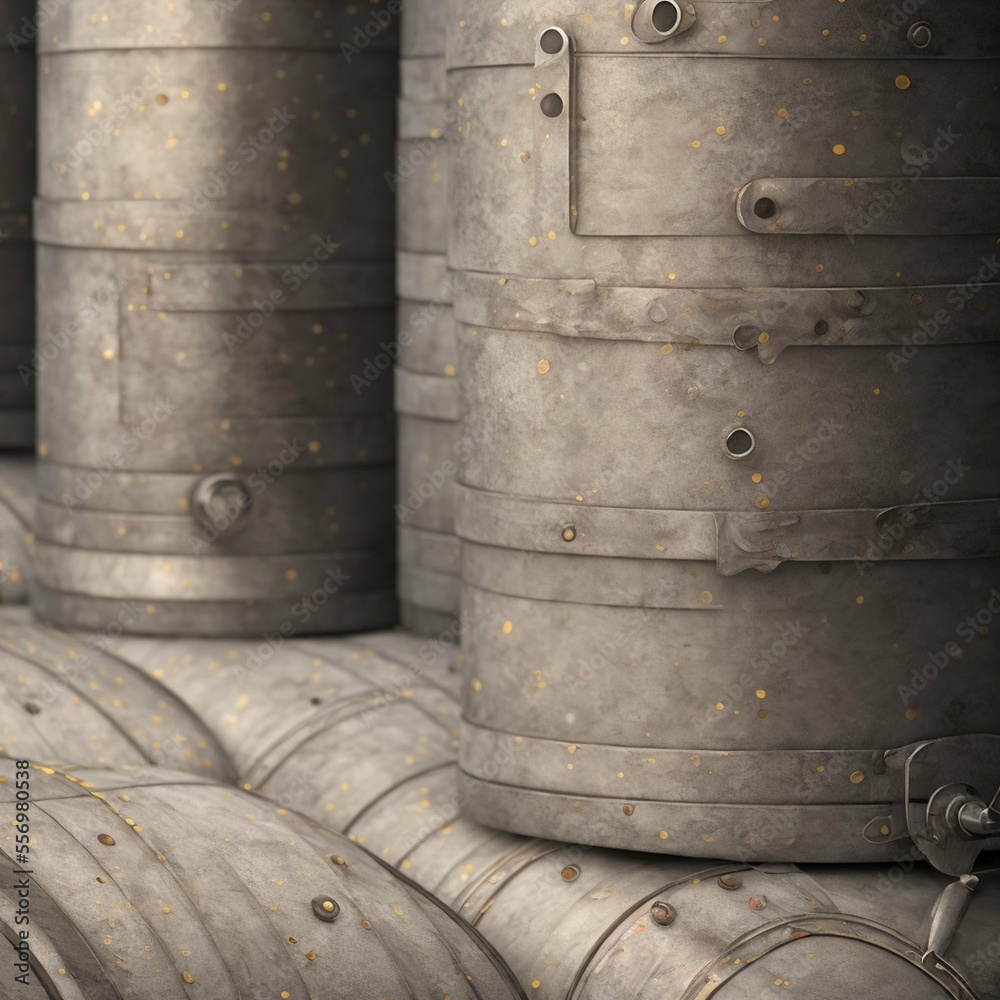 beautiful wooden and metal barrels, for liquid storage, fantasy, ai beautiful wooden and metal barrels, for liquid storage, fantasy, ai